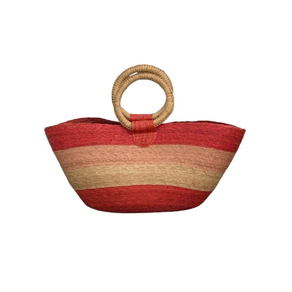 Large straw pink beige beach bag